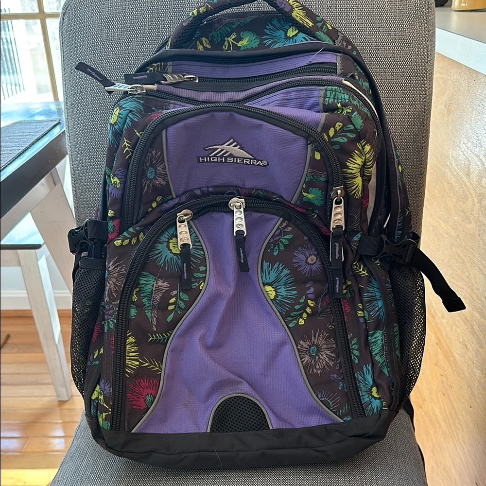 High Sierra Floral Backpack - Purple and Black